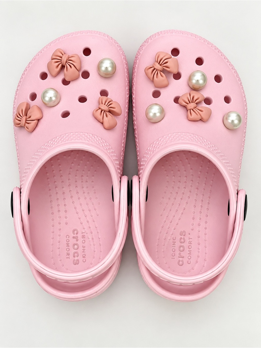 Toddler pink CROCS with Bow & Pearl jibbitz
